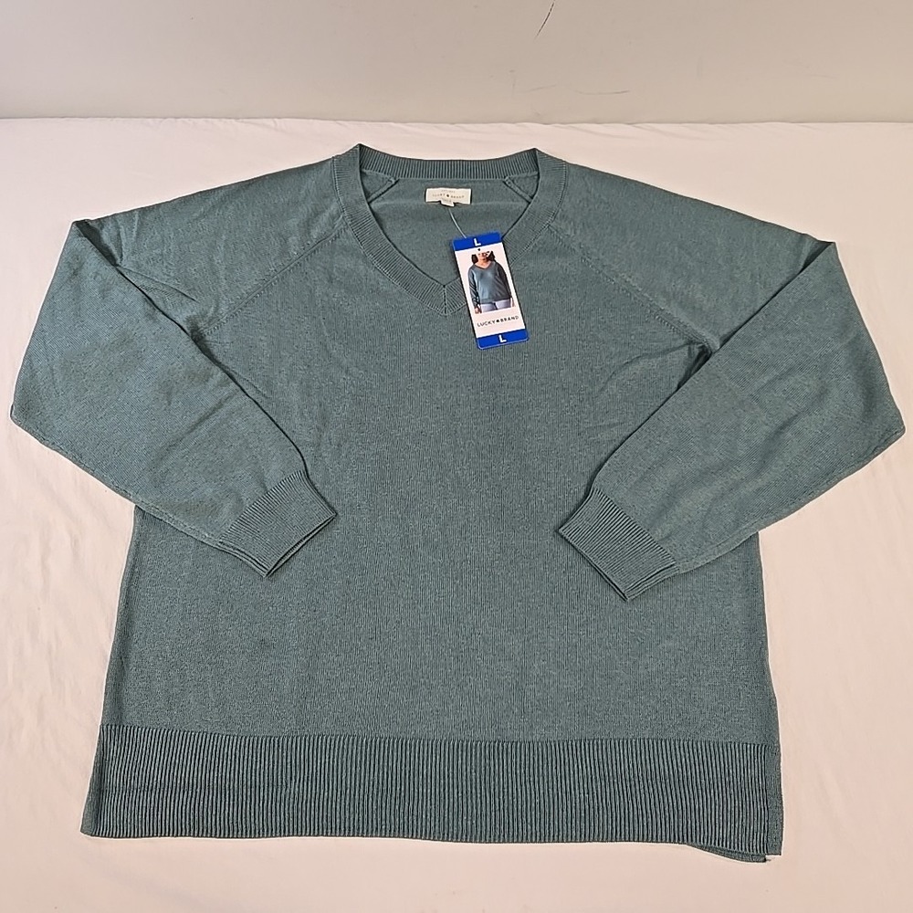 LUCKY BRAND V-Neck Long Sleeve Sweater Women's Size LargeSea Pine Green NWT